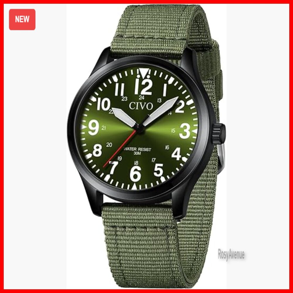 Stainless Steel Analog Watch with Date Display, Military Style, Water Resistant